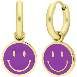 Little Miss Fabulous stalen goldplated oorbellen met smiley violet