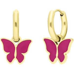 Little Miss Fabulous stalen goldplated oorbellen met vlinder fuchsia