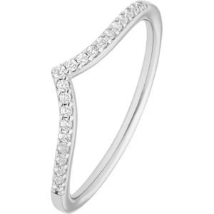 Lucardi Dames Zilveren ring V-vorm rhodiumplated met zirkonia - Ring - 925 Zilver - Zilverkleurig - 15.5 / 49 mm