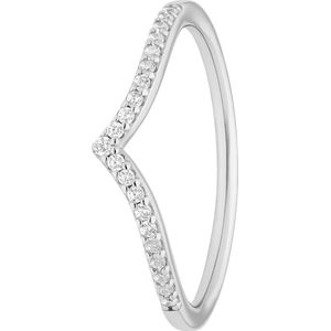 Lucardi - Dames Ring - Zilverkleurig - 925 Zilver - V-vorm met Zirkonia