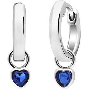 Zilveren kinderoorringen met hanger hart zirkonia donkerblauw