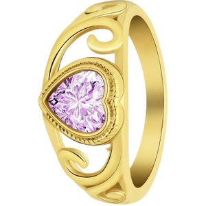 Stalen goldplated vintage ring met paarse hart