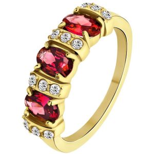 Lucardi Dames vintage ring met rode zirkonia – Maat 53 – 17mm - Ring - Moederdag Cadeautje - Staal goldplated - Goudkleurig