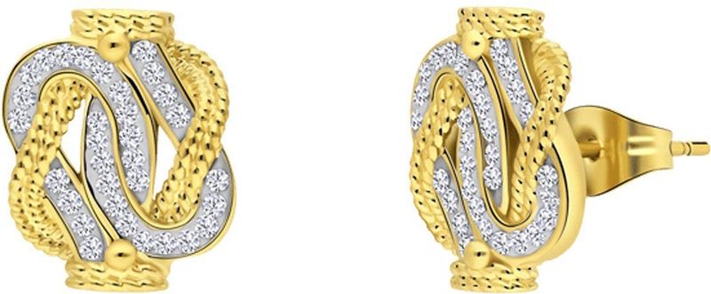 Lucardi - Gerecycled Stalen Goldplated Oorknoppen - Goudkleurig - Kristal