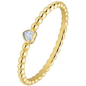 Lucardi Dames Zilveren goldplated ring bol hart zirkonia - Ring - 925 Zilver - Goudkleurig - 19 / 60 mm