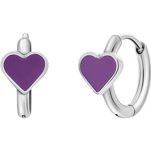Little Miss Fabulous stalen oorringen met hart emaille violet