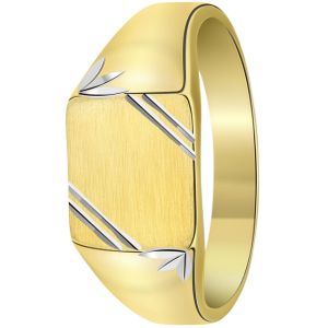 Lucardi - Heren Zilveren Bicolor Goldplated Zegelring - Mat/Glans - 925 Zilver - Goudkleurig - 18/57 mm