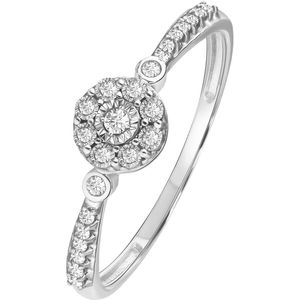 Lucardi - Entourage Ring - Witgoud - 14 Karaat - 23 Diamanten - 0,10ct