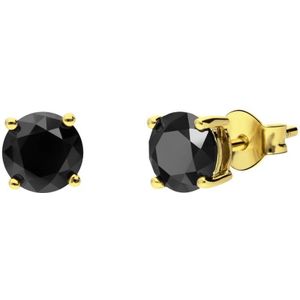 Zilveren goldplated oorknoppen met zwarte zirkonia 6mm voor heren