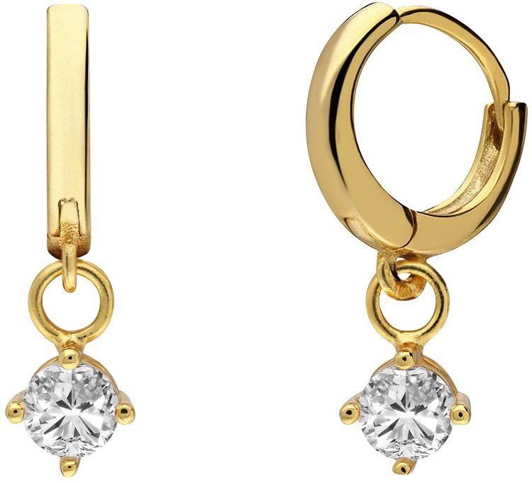 Lucardi - Oorbellen - Goudkleurig - 925 Zilver - Zilveren Goldplated Hanger Zirkonia