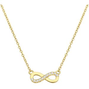 Lucardi Dames Zilveren golplated ketting infinity met zirkonia - Ketting - 925 Zilver - Goudkleurig - 48 cm