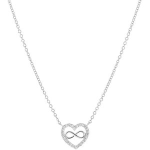 Lucardi Dames Zilveren ketting met hanger hart/infinity zirkonia - Ketting - 925 Zilver - Zilverkleurig - 48 cm