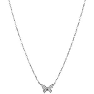 Lucardi Dames Zilveren ketting met hanger vlinder zirkonia - Ketting - 925 Zilver - Zilverkleurig - 45 cm