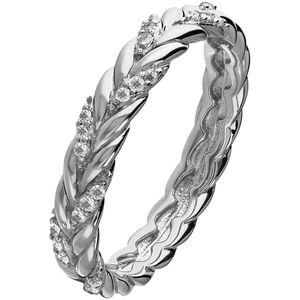 Lucardi - Dames Ring - Zilverkleurig - 925 Zilver - Vlecht Zirkonia