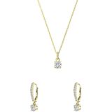 Lucardi - Dames Zilveren goldplated sieradenset ketting en oorringen zirkonia - Cadeau voor vrouwen Set - 925 Zilver - Goudkleurig