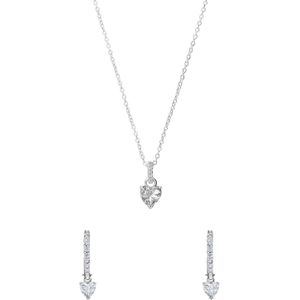 Lucardi Dames Zilveren Sieradenset Ketting en Oorringen Hart Zirkonia - Cadeau Set - 925 Zilver