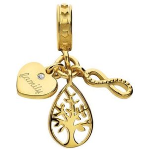 Lucardi Dames Zilveren goldplated bedel tree of life, infinity en hart - Hanger - 925 Zilver - Goudkleurig