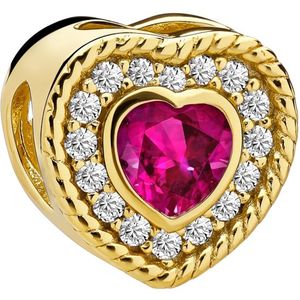 Lucardi Dames Zilveren Goldplated Bedel Hart met Roze Zirkonia - Hanger - 925 Zilver - Goudkleurig