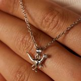 Lucardi - Kinder Stalen Ketting met Hanger Dino - Ketting - Zilverkleurig - Staal