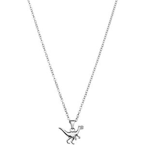 Lucardi - Kinder Stalen Ketting met Hanger Dino - Ketting - Zilverkleurig - Staal