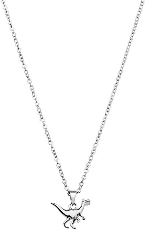 Lucardi - Kinder Stalen Ketting met Hanger Dino - Ketting - Zilverkleurig - Staal