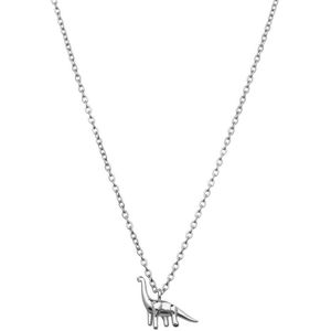 Lucardi - Kinder Stalen Ketting met Hanger Dino - Zilverkleurig - 45 cm