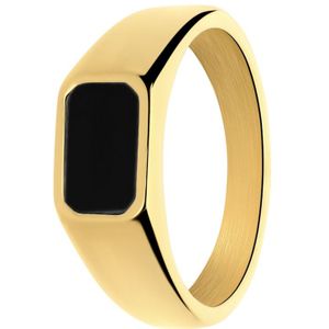 Stalen goldplated ring met zwart agaat