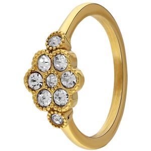 Stalen goldplated ring vintage bloem wit