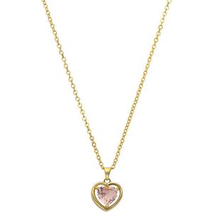Stalen goldplated ketting vintage hart light peach zirkonia voor dames