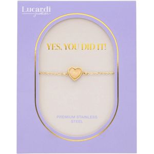 Stalen goldplated armband rozenkwarts op kaartje
