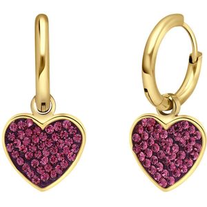 LivLiv stalen goldplated oorringen hart kristal paars voor dames