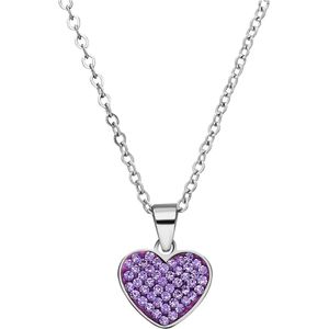 LivLiv stalen ketting hart met kristal violet voor dames