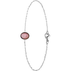Lucardi Dames Stalen armband bol met rozenkwarts - Armband - Staal - Zilverkleurig
