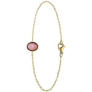 Lucardi Dames Stalen goldplated armband bol met rozenkwarts - Armband - Staal - Goudkleurig - 20 cm