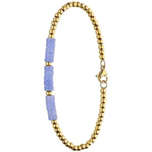 Lucardi Dames Stalen goldplated armband met blue lace agaat - Armband - Staal - Goudkleurig - 20 cm