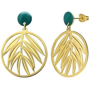 Stalen goldplated oorringen rond met blad groen voor dames