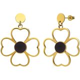 Lucardi - Oorbellen Bloem Open Bewerkt Zwart - Oorbellen - Staal - Goudkleurig