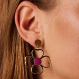Lucardi - Oorbellen - Bloem Open - Goudkleurig - Staal - Fuchsia
