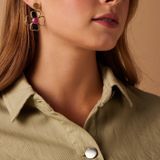 Lucardi - Oorbellen - Bloem Open - Goudkleurig - Staal - Fuchsia