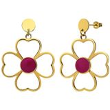 Lucardi - Oorbellen - Bloem Open - Goudkleurig - Staal - Fuchsia
