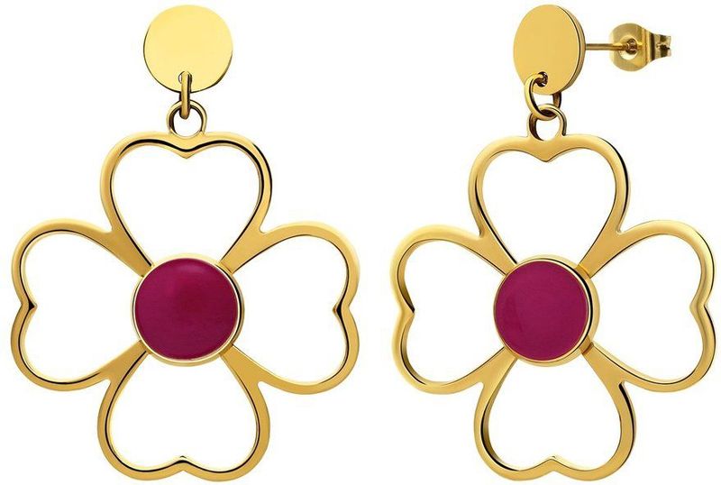 Lucardi - Oorbellen - Bloem Open - Goudkleurig - Staal - Fuchsia