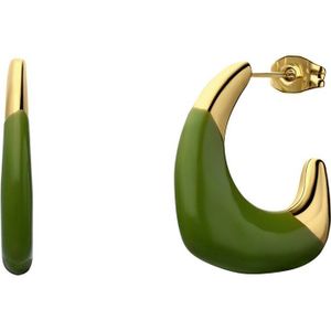 Lucardi - Stalen Goldplated Oorbellen - Lime - Staal - Goudkleurig