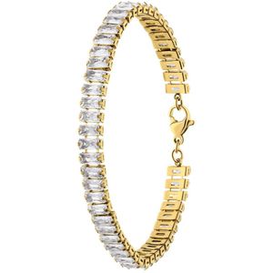 Lucardi Dames Stalen goldplated armband met wit - Armband - Staal - Goudkleurig - 20 cm