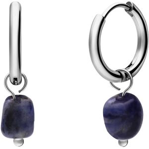 Stalen oorringen met lapis lazuli voor dames