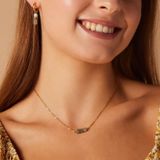 Lucardi - Dames Stalen Goldplated Ketting met Glitter Steen - Goudkleurig - 45 cm