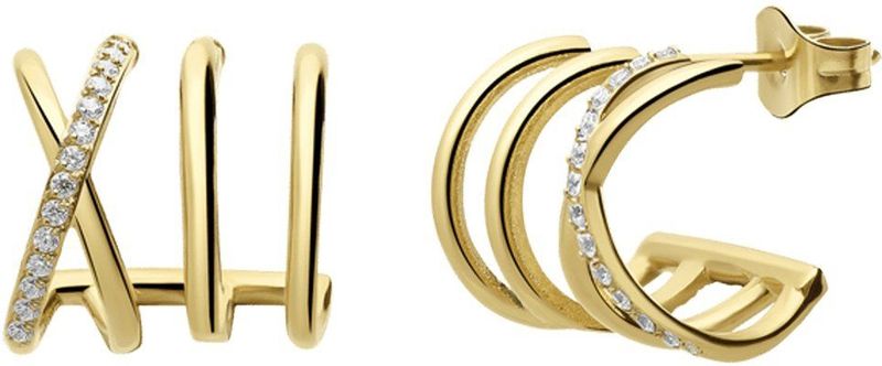 Lucardi - Oorknopjes - Goud - Stalen Goldplated Multi Gekruisd Zirkonia