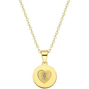 Lucardi Dames Stalen goldplated ketting met hart bewerkt - Ketting - Staal - Goudkleurig - 47 cm