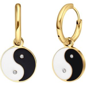 Lucardi - Dames Oorbellen - Goldplated - Staal - Ying Yang