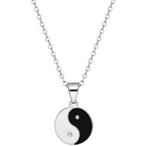 Lucardi - Dames Stalen Ketting - Zilver - 47 cm - Ying Yang