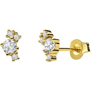 Lucardi Dames Zilveren goldplated oorknoppen asymetrisch met zirkonia - Oorbellen - 925 Zilver - Goudkleurig